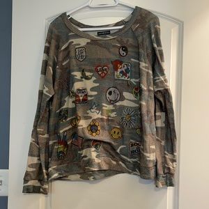 Aqua Lauren Mosch Camouflage art deco  soft crewneck sweatshirt Medium
